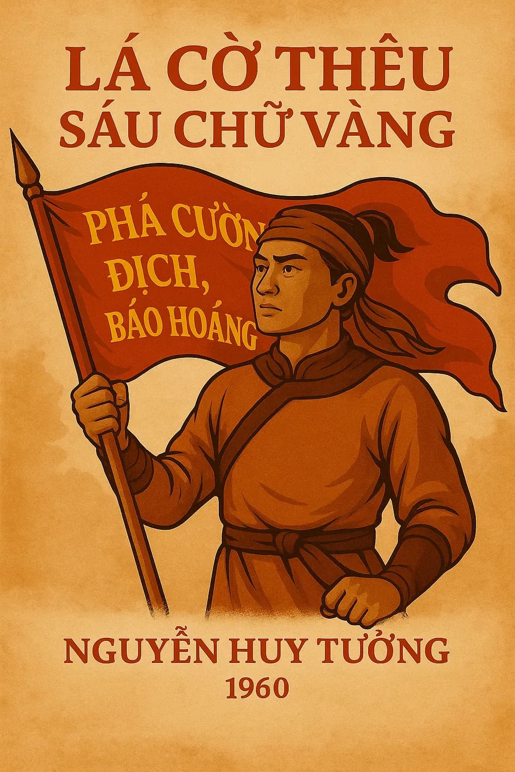 Lá cờ thêu sáu chữ vàng